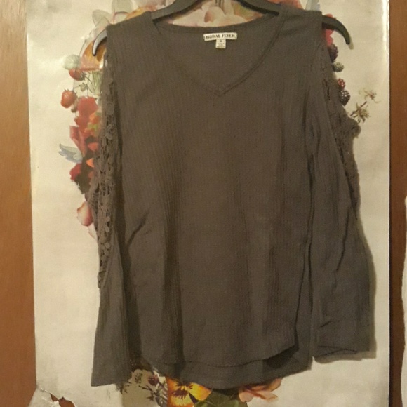 Moral Fiber Tops - Off the Shoulder Grey Thermal